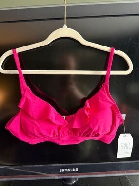 Time and Tru Bright Pink Ruffle bathing suit top